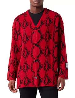 Swetry męskie - Just Cavalli Sweter męski, 305j czerwony żakard, 3XL - grafika 1