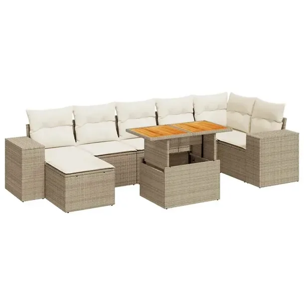Beżowy zestaw mebli ogrodowych z rattanem PE, wymiary: 62 x 62 x 69 cm