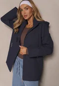 Kurtki damskie - Granatowa Kurtka w Stylu Wiatrówki z Odpinanym Kapturem Ndivena - miniaturka - grafika 1