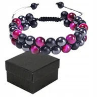 Bransoletki - Podwójna Bransoletka Regulowana Czarny i Różowy Połysk + Pudełko - miniaturka - grafika 1