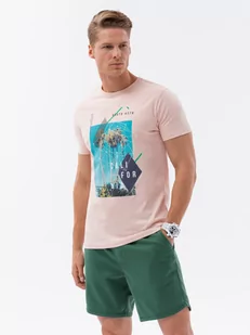 T-shirt męski bawełniany z nadrukiem - różowa V2 S1738 - Koszulki męskie - miniaturka - grafika 3