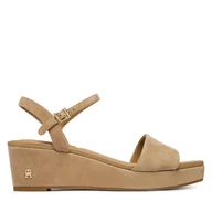 Sandały damskie - Sandały Tommy Hilfiger Suede Wrapped Mid Wedge FW0FW09235 Brązowy - miniaturka - grafika 1