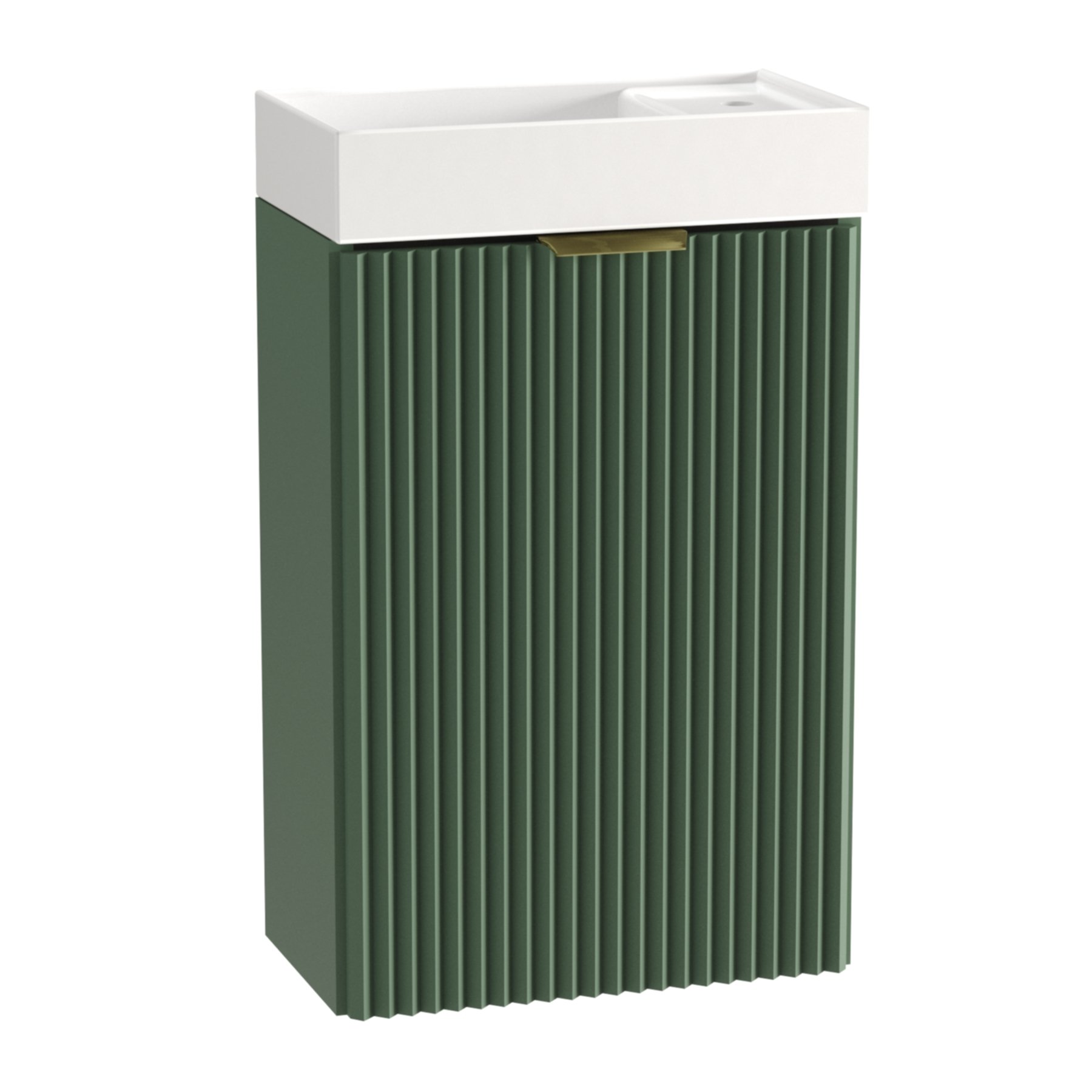 WENA Szafka łazienkowa z umywalką 40 cm, ryflowane fronty, metalowe uchwyty w kolorze złotym (kolor: szałwia)