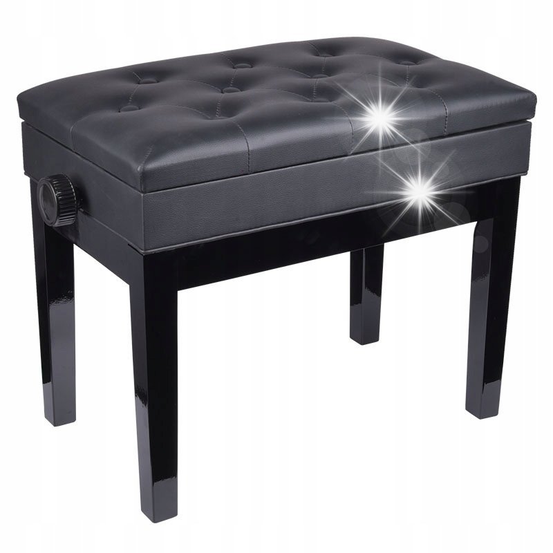 ŁAWA DO PIANINA STOŁEK REGULOWANY ZE SCHOWKIEM CZARNY WYGODNY PREMIUM