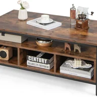 Ławy i stoliki kawowe - Drewniany stolik kawowy, 3 poziomy, stół do salonu z otwartym regałem i 6 półkami, metalowa rama, sypialni, 110 x 60 x 45 cm, w stylu industrialnym - miniaturka - grafika 1