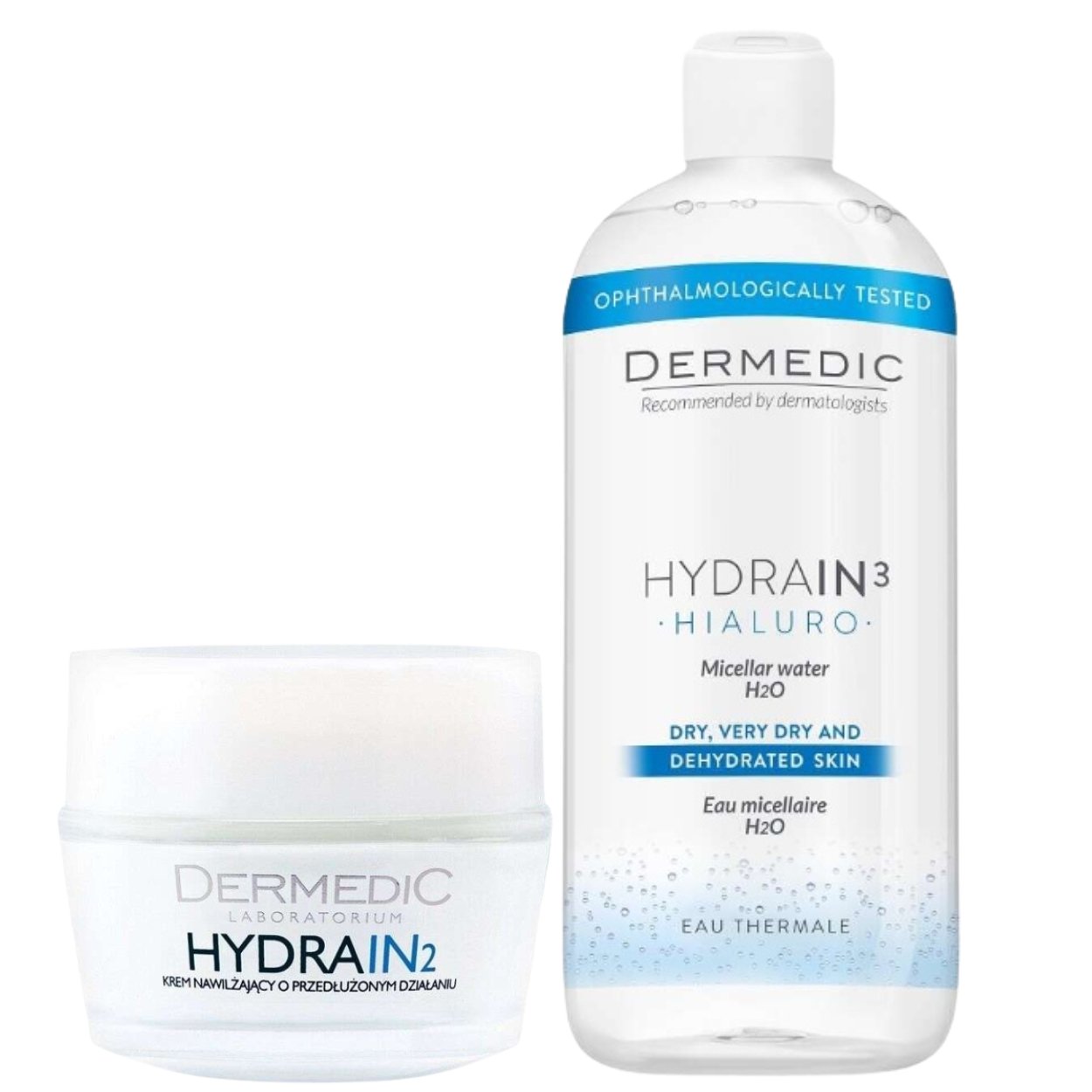Dermedic Zestaw: Hydrain 2 Krem 50ml + Hydrain 3 Hialuro Płyn micelarny 500ml