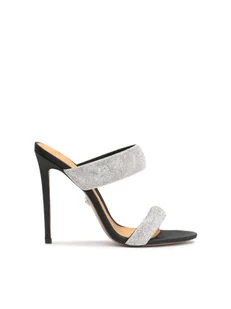 Czarne tekstylne klapki z błyszczącymi paskami - Klapki i japonki damskie - miniaturka - grafika 1