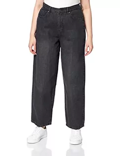Spodnie damskie - Urban Classics Damskie damskie spodnie jeansowe z wysokim stanem z szerokimi nogawkami, Czarny sprany, 52 - grafika 1