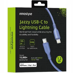 INNOSTYLE JAZZY KABEL USB-C LIGHTNING MFI SZYBKIEGO ŁADOWANIA DO IPHONE KEVLAR 1M NIEBIESKI - Kable USB - miniaturka - grafika 1