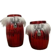 Świeczniki - LAMPION SZKLANY OSŁONKA SZKLANA CZERWONA 16 CM - miniaturka - grafika 1