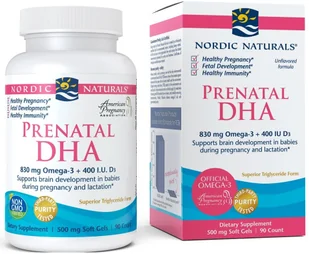NORDIC NATURALS Nordic Naturals Prenatal DHA Omega-3 830mg + D3 400j.m. 90 kapsułek 1125071 - Leki przeciwbólowe - miniaturka - grafika 1