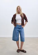 Swetry damskie - Stradivarius Sweter rozpinany z guzikami i falbanami Brązowy L - miniaturka - grafika 1