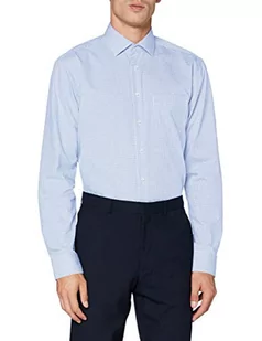 Jedwabna koszula męska biznesowa – koszula bez konieczności prasowania z prostym krojem – Regular Fit – długi rękaw – kołnierzyk Kent – w kratkę – kieszeń na piersi – 100% bawełna - Koszule męskie - miniaturka - grafika 1