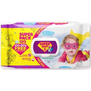 Chusteczki nawilżane SUPER BABY Z rumiankiem i aloesem (120 szt.) - Pozostałe akcesoria kosmetyczne - miniaturka - grafika 1