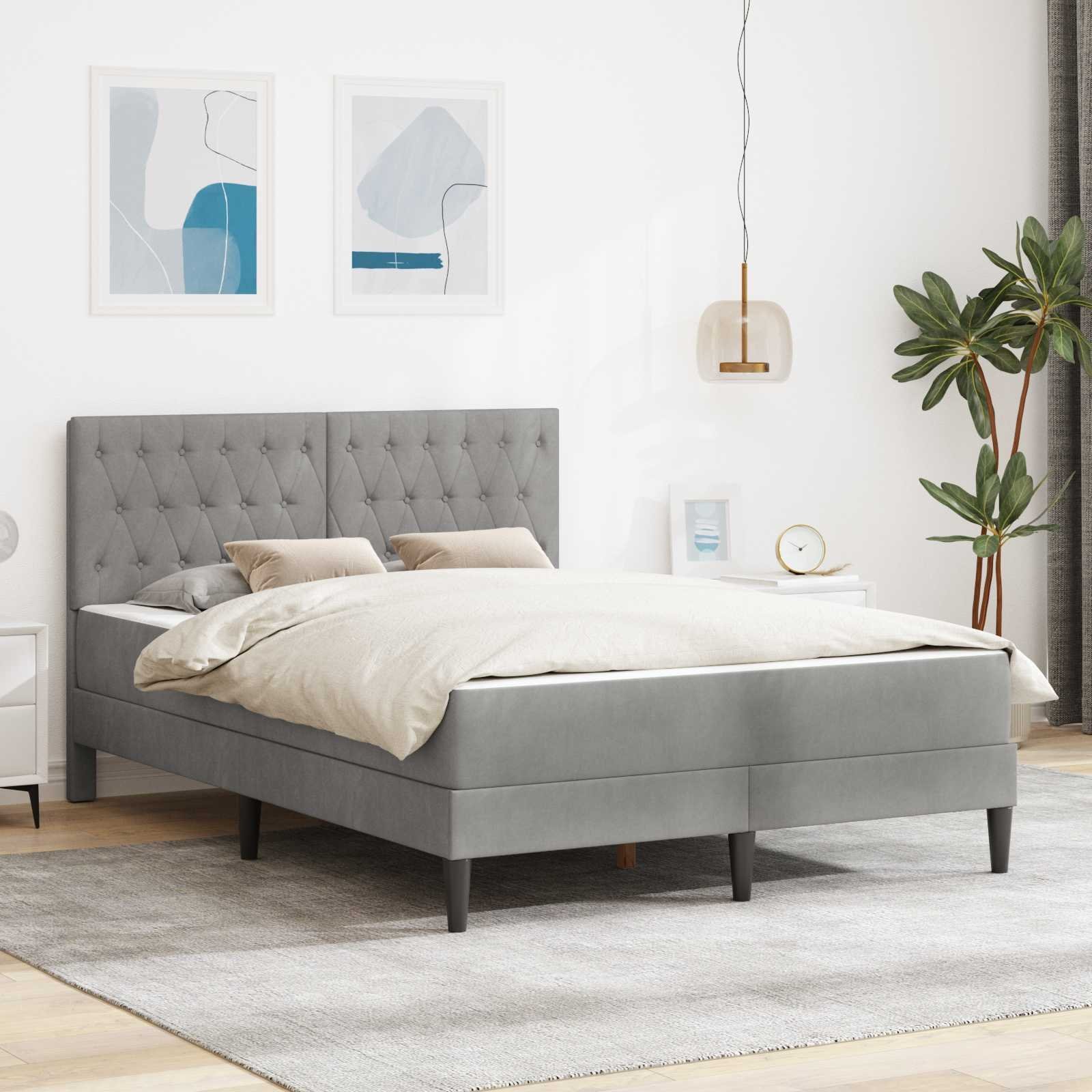 vidaXL vidaXL Rama łóżka z materacem Jasnoszary 140 x 190 cm Aksamit