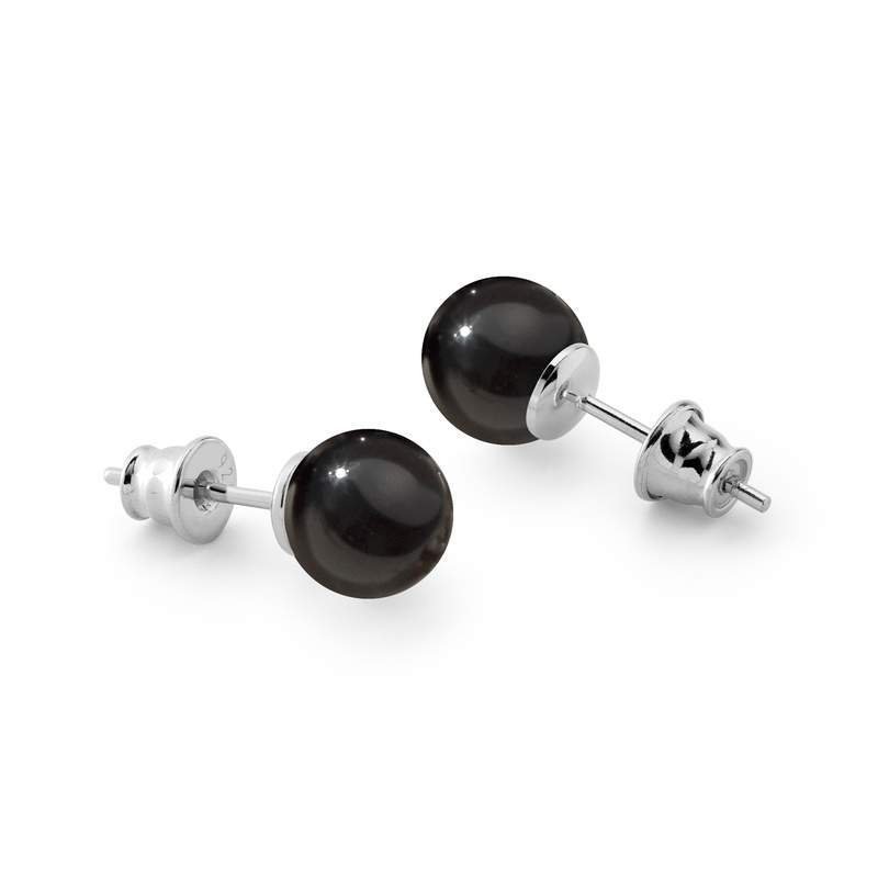 Srebrne kolczyki sztyfty z czarną perłą w pokryciu platyną