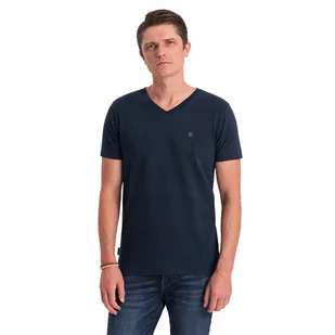 T-shirt męski V-NECK z elastanem granatowy V2 OM-TSCT-0106 L - Koszulki męskie - miniaturka - grafika 1