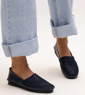 Granatowe skórzane półbuty Antonea-39 - Mokasyny damskie - miniaturka - grafika 1