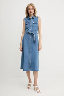 Morgan sukienka jeansowa kolor niebieski midi prosta RJEAN - Sukienki - miniaturka - grafika 1