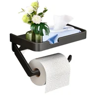 Stojaki i wieszaki na papier toaletowy - Uchwyt na papier toaletowy, półka do przechowywania, czarny, z półkami, nie wymaga wiercenia, odpowiedni do kuchni i łazienki - miniaturka - grafika 1