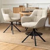 Krzesła - Krzesło Tapicerowane Obrotowe PEONY Kubełkowe Beżowe Salonu - miniaturka - grafika 1