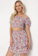 Komplety damskie - Biało-Czerwony Komplet 2-Częściowy Bluzka Typu Hiszpanka Spódnica z Falbanką i Gumką w Talii Dimonna - miniaturka - grafika 1