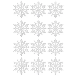 Śnieżynki brokatowe 12 szt. zawieszki na choinkę 12 cm białe brokat - Ozdoby bożonarodzeniowe - miniaturka - grafika 1