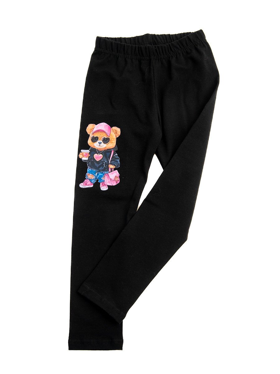 Dziewczęce legginsy z nadrukiem misia serce czarne Tup Tup r.98