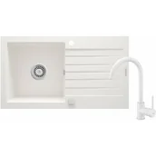 Zlewozmywaki - Deante Zorba Zestaw Zlewozmywak granitowy jednokomorowy 76x44 cm + bateria + syfon alabaster ZQZVA113 - miniaturka - grafika 1