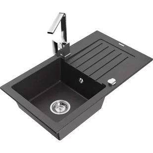 Mexen Pablo zlewozmywak granitowy 1-komorowy z ociekaczem i baterią kuchenną Rita, czarny nakrapiany - Zlewozmywaki z baterią - miniaturka - grafika 1