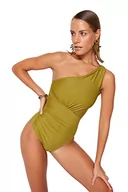 Stroje kąpielowe - Trendyol Damski strój kąpielowy z gładkiej dzianiny, ZIELONY, 40 - miniaturka - grafika 1