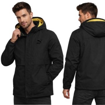 Kurtka Puma Męska Wiatrówka Zapinane Kieszenie Czarna Wiosenna Kaptur r. L