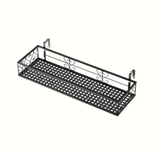 TEMU Czarny metalowy stojak na balkon z balustradą - 80cm x 25cm x 12cm, powłoka proszkowa, prostokątna wisząca na sukulenty i małe rośliny, bez - Inne - miniaturka - grafika 1
