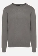 Swetry męskie - Ciemnoszary Bawełniany Sweter o Klasycznym Kroju z Dekoltem w Serek Amivorra - miniaturka - grafika 1