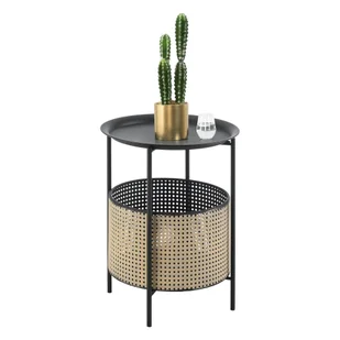 Stolik boczny Beaumont 45x35cm z wyjmowanym metalowym koszem Stolik do salonu Stolik kawowy na metalowej ramie Kolory czarny/piaskowy - Ławy i stoliki kawowe - miniaturka - grafika 1