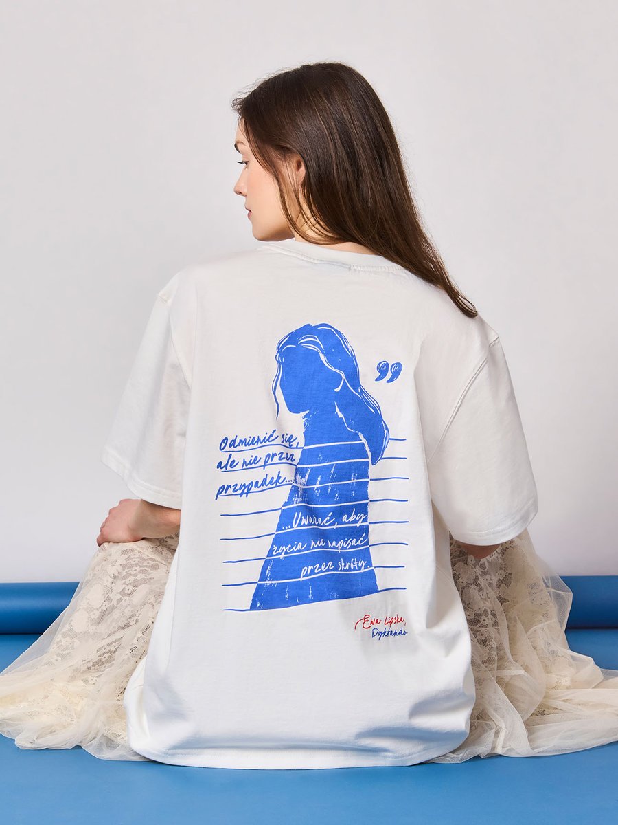 ODMIENIĆ SIĘ, ALE NIE PRZEZ PRZYPADEK / Ewa Lipska / koszulka oversize unisex / złamana biel XL