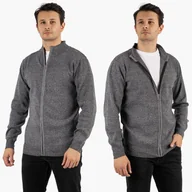 Swetry męskie - Sweter Męski Rozpinany Klasyczny Elegancki Wygodny na Zamek Szary MUST Szary XXL - miniaturka - grafika 1