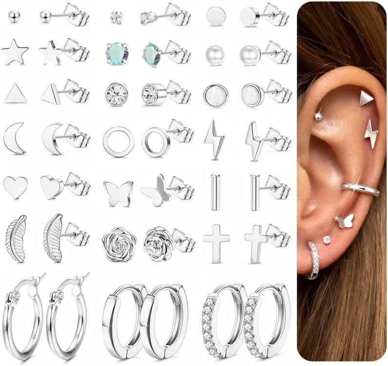 MILACOLATO 21 par zestaw kolczyki damskie z małymi ćwiekami dla kobiet mężczyzn piercing ze stali nierdzewnej Helix chrząstka Tragus ucho księżyc op..