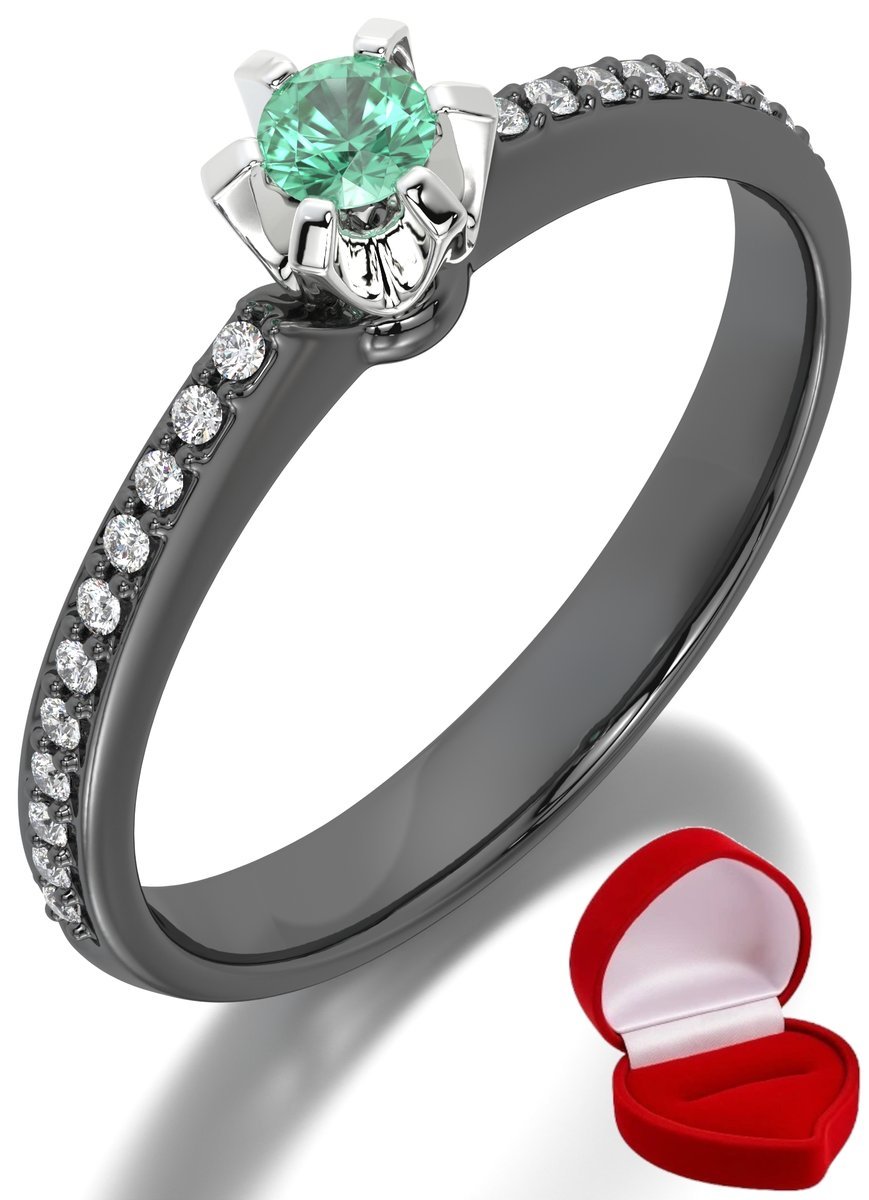 ZŁOTY PIERŚCIONEK ZARĘCZYNOWY 585 14k SZMARAGD 0,09 ct CZARNE ZŁOTO R16