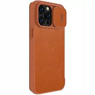 Etui i futerały do telefonów - Nillkin Qin Leather Pro Case etui iPhone 14 Pro osłona na aparat kabura pokrowiec obudowa z klapką brązowy - miniaturka - grafika 1