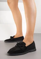 Mokasyny damskie - Czarne Mokasyny z Aplikacją Kokardek Tulavira - miniaturka - grafika 1