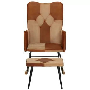 Fotel bujany z podnóżkiem, brązowy, skóra naturalna i płótno Lumarko - Fotele - miniaturka - grafika 1
