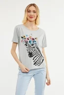 Koszulki i topy damskie - T-shirt damski z ciekawym wzorem - Monnari - miniaturka - grafika 1