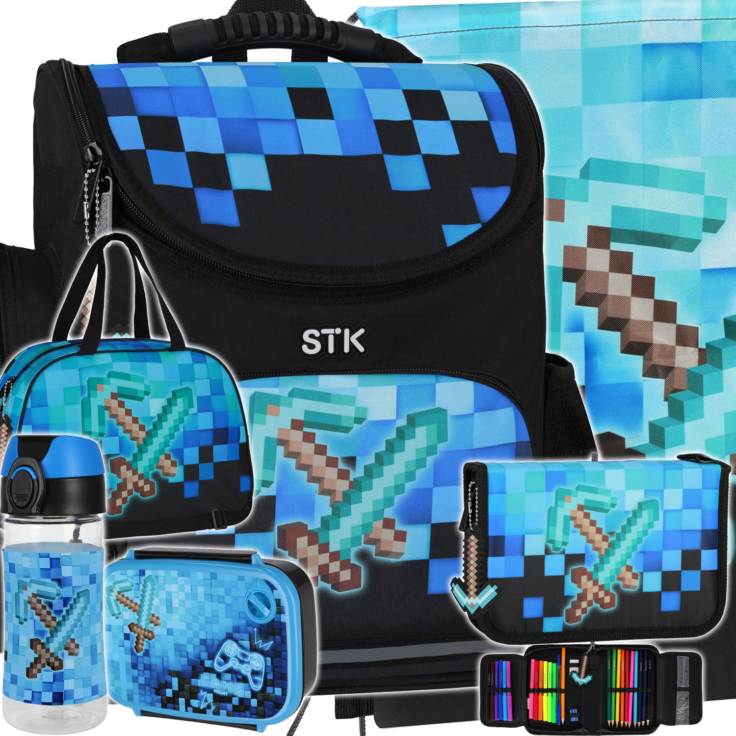 Tornister Szkolny Plecak Dla Chłopca Piksele Pixel Blue 1 Klasy