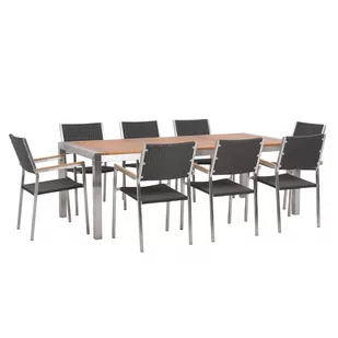 Beliani Zestaw ogrodowy stół drewniany eukaliptus i 8 krzeseł rattanowych czarnych GROSSETO 215369 - Meble ogrodowe - miniaturka - grafika 1
