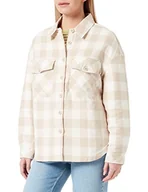 Kurtki damskie - Urban Classics Damska kurtka damska Ladies Flanell Padded Overshirt, Whitesand/Lighttaupe, 4XL - miniaturka - grafika 1