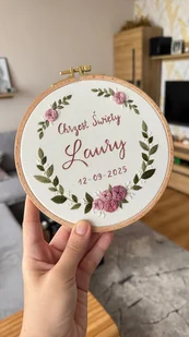 Haftowany tamborek PAMIĄTKA CHRZTU ŚWIĘTEGO prezent na chrzest - Pamiątka Chrztu Świętego - miniaturka - grafika 1