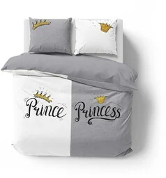 Detexpol Pościel bawełniana 160x200 Prince Princess szara biała 4110 A 2 poszewki 70x80 Holland 129 - Pościel - miniaturka - grafika 1
