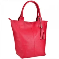Torebki damskie - Czerwona torebka damska shopper skórzana z podszewką - miniaturka - grafika 1