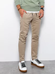 Spodnie męskie dresowe bez ściągacza na nogawce - beżowe V4 P946 - Spodnie męskie - miniaturka - grafika 1